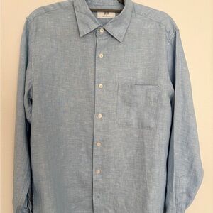 100% linen - UNIQLO Men’s Light Blue Long-Sleeve Button-Down Shirt